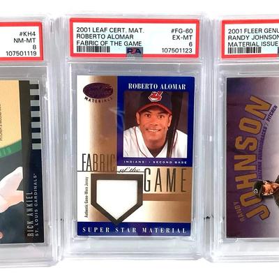 3 - PSA Graded 2001 Baseball Cards All With Materials From The Game