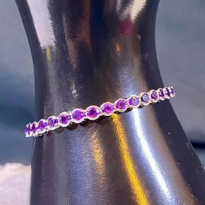 NAGL Certified 14K White Gold Amethyst Bracelet #1226562