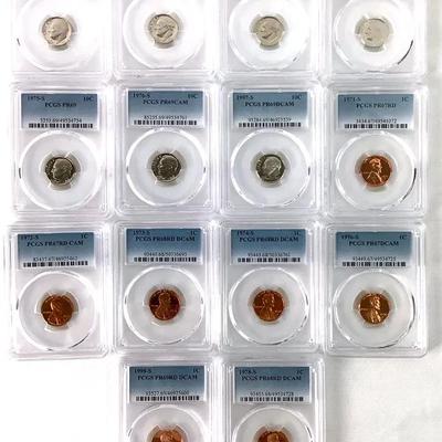 14- PCGS Graded Roosevelt Dimes & Lincoln Cents Proof