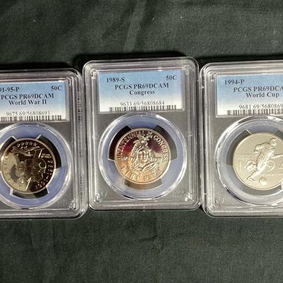 3 Pc PCGS Graded Proof 50cent U.S Commemorative Coins 1991-95, 89-s, 1994- World Cup