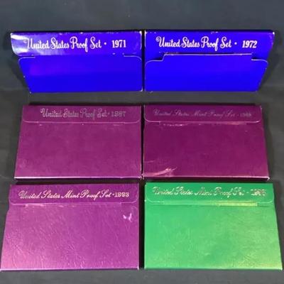 6 All Original Proof Sets US Mint 1971, 1972, 1987, 1988, 1993, 1996