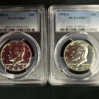 PCGS Graded 1969-S & 1970-S Silver Proof Kennedy Halves 