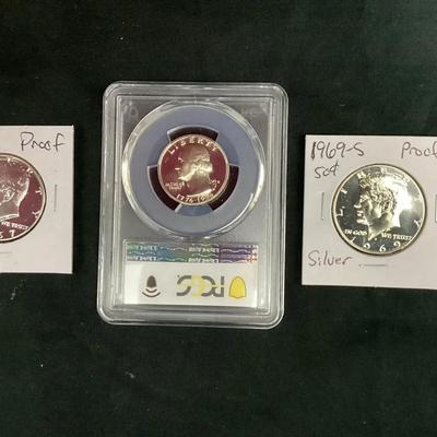 1969-S & 1967 Proof Silver Kennedy Halves And 1 1976-s Silver Quarter PCGS 