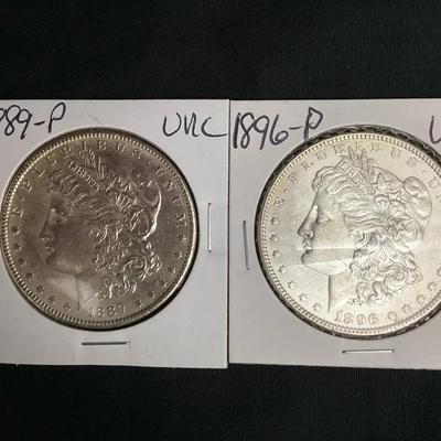 1889-P & 1896-P Uncirculated Silver Morgan Dollars 