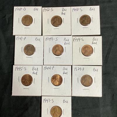 10 Different Bu/Uncirculated Wheat Cents  