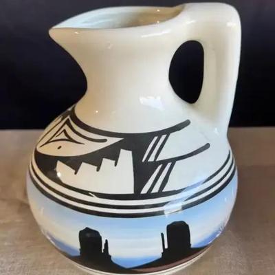 Vintage Handmade Native American Navajo Pottery Pitcher 