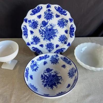 Vintage Decorative Platter, Bowl And Milk Glass Dishes (2)