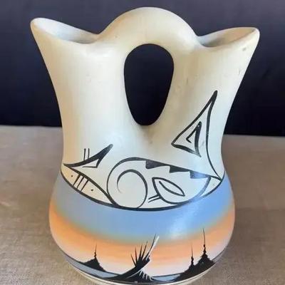 Navajo Wedding Vessel, Signed Pottery 