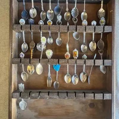 Collectible Spoons W/ Wooden Display Holder 