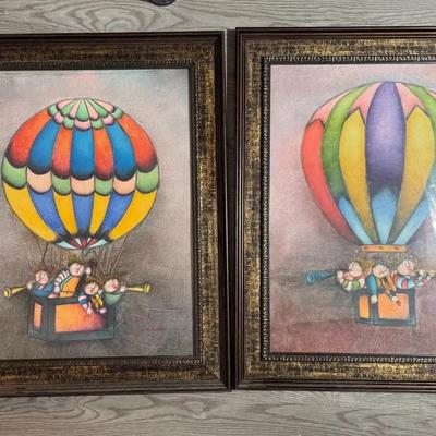 Two Framed Joyce Roybal Prints, Musicians In A Hot Air Balloon
