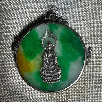 Antique Collectible Stone And Silver Goddess Pendant 