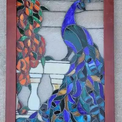 Vintage Stained Glass Framed Bird Wall Decor