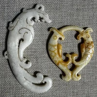 Hetian Jade Stone Carvings (Dragon And Fish)