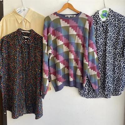 Men’s Vintage Perry Ellis Dress Shirts And Geometric Sweater, 4pcs