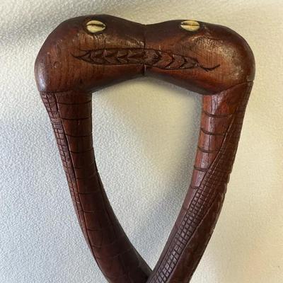 Double Serpent Hand Carved Indonesian Wood  Walking Stick