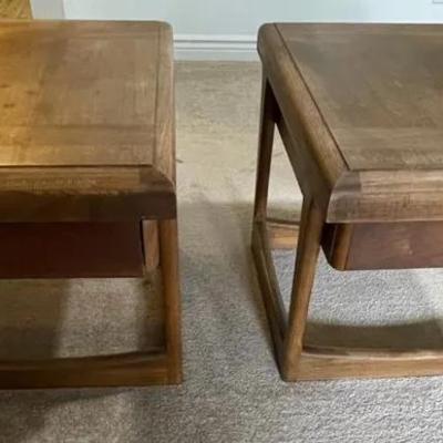 Lane MCM Medium Wood End Tables, Pair