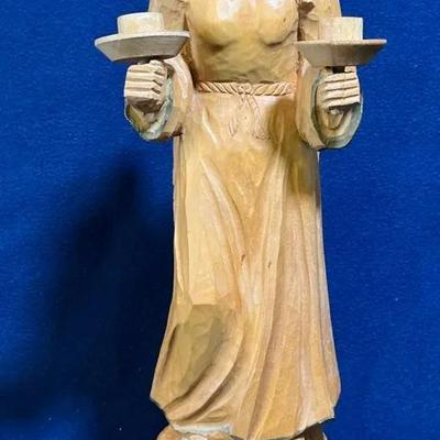 Hand Carved, Wooden Angel, Candle Holder