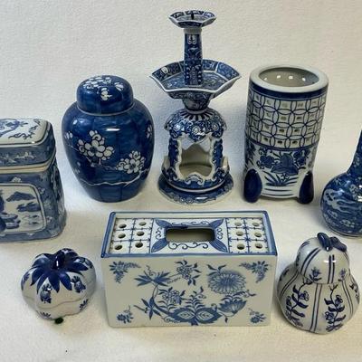 Collection of Asian Blue & White Porcelain Items (12pcs)