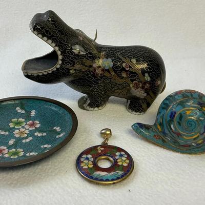 Cloisonné Collectors - Hippo, Snail, Dish & Pendant Vintage