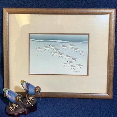 Sandpipers:  Cloisonné Figurines & Lithograph By Wendy Morgan