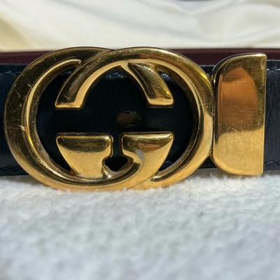 Gucci Gold Tone Interlocking G Buckle Belt, Vintage