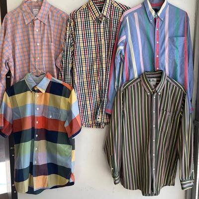 Men’s Plaid And Stripe Preppy Designer Shirts, 5pcs