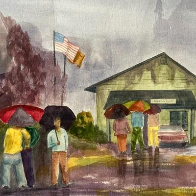Walking In The Rain By Chester Specht, Watercolor On Paper