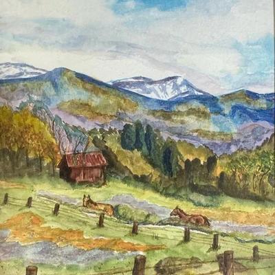 Rural Landscape With Horses By Chester Specht, Watercolor On Paper