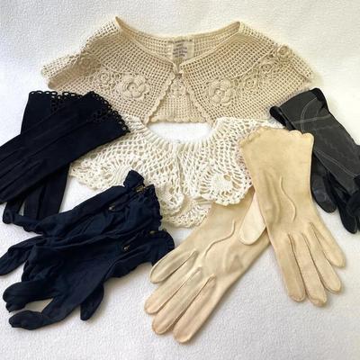 Vintage Gloves And Crochet Knitted Collars, 6pcs