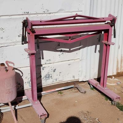 Red Bending Brake With Stand. 40" Wide X 42" Tall With Red Sand Blaster Tank