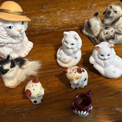 Cat & Dog Figurines - Bank (1), Salt & Pepper Shakers + Mini Pitcher