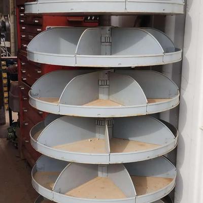 Durham Rotabin - 66" Tall X 29" Diameter, 6 Bins Per Level, 8 Levels, Gray, Spins