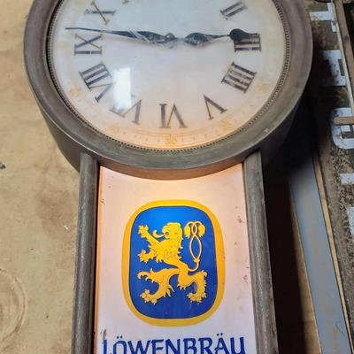 Lowenbrau Clock - Lights Up, 21" X 12" W. It Works!