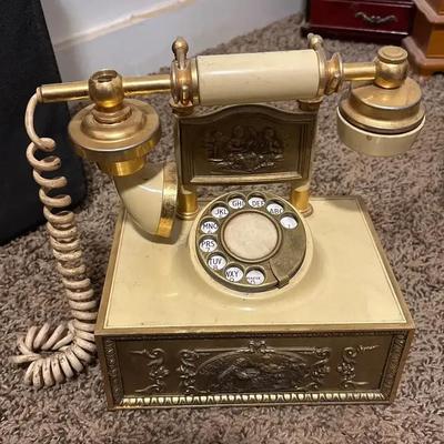 Vintage Telephone - Deco-Tel French Victorian Ivory & Gold Rotary Dial