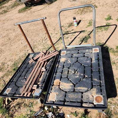 2 Rehrig Pacific Company Push Carts - Metal Handles, Black Plastic Bottoms, 30" X 43" 