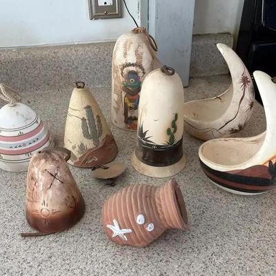 Southwest Pottery Bells, Chimes & Planters - Clay, Painted, Outdoor Garden Decor