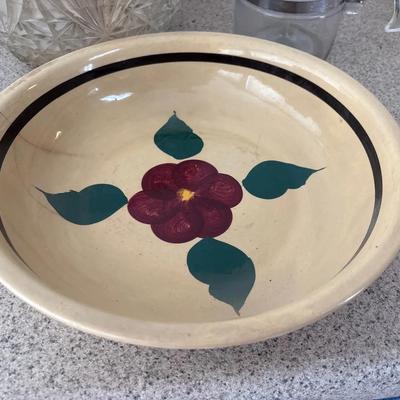 Vintage Kitchen - Watts Oven Ware Rio Rose Pasta Bowl, Pyrex Glass Percolator Coffee Pot, Punch Bowl