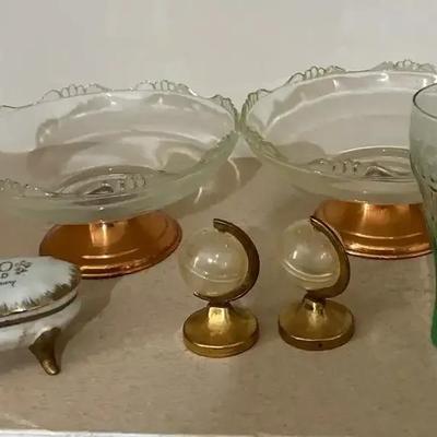 Glass Collectibles - Princess House Scalloped Candy Dishes (2), Small Coca Cola Glass, Globe Shakers