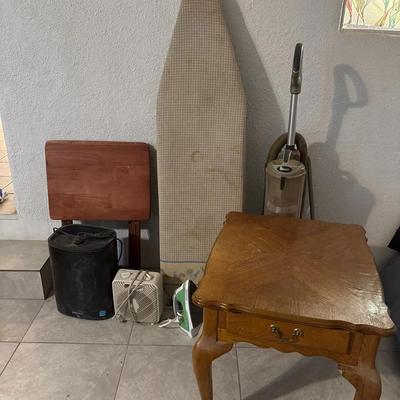 Household Essentials - End Table, TV Trays (3), Iron, Ironing Board, Shark Vacuum, Fan