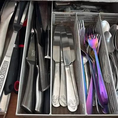 Dinnerware - Cambridge Rainbow Finish + Towle Rooster Flatware + Other Utensils + Organizer