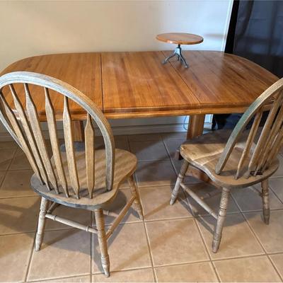 Wambold Wooden Kitchen Table with 18” Leaf + 2 Chairs + Wood Riser