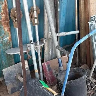 Drywall / Concrete / Painting Tools - Stilts, Hawk, Tamper, Float, Sprayer In Case (incomplete)