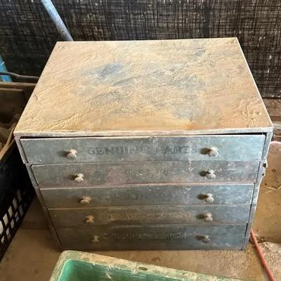 Genuine Parts Green Metal Tool Box - 5 Drawers, Top Flips Open