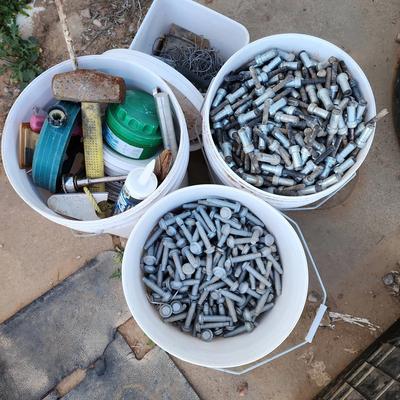 Rivets & Rivet Receivers (2) 5-gal Buckets, (1) Mystery Bucket, (1) Small Square Mystery Bucket 