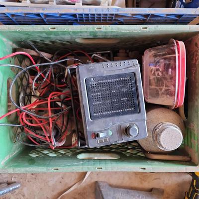 Green Crate Mystery Lot, Small Space Heater, Metal Things