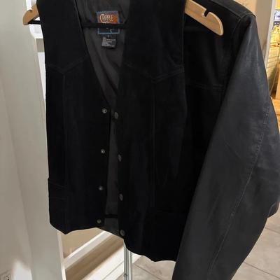Men’s Cripple Creek Black Suede Vest L & Arizona Co Leather Jacket XL - Hangers Not Included 