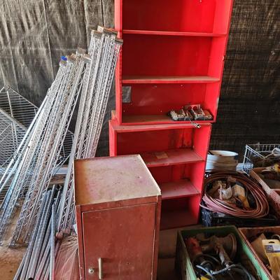 Metal Storage Units - x2 Metal 3 Shelf Units, x1 3 Shelf Unit With Clear Plastic Doors, Cabinet 