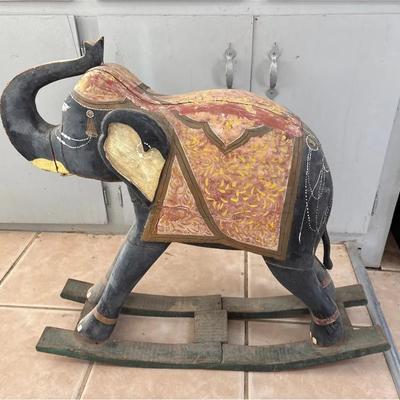 Vintage Handpainted Indian Wooden Rocking Elephant