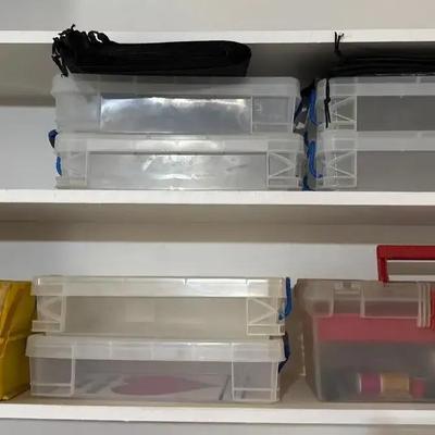 Sewing Kit + Brother Label Maker + Stackable Scrapbook Paper Plastic Bins & Bags