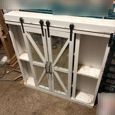 Farmhouse Barn Door White Cabinet With Mirror - Bathroom Medicine or Storage Unit